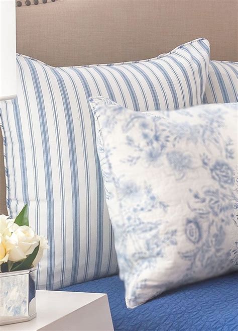 blue and white pillow shams|More.